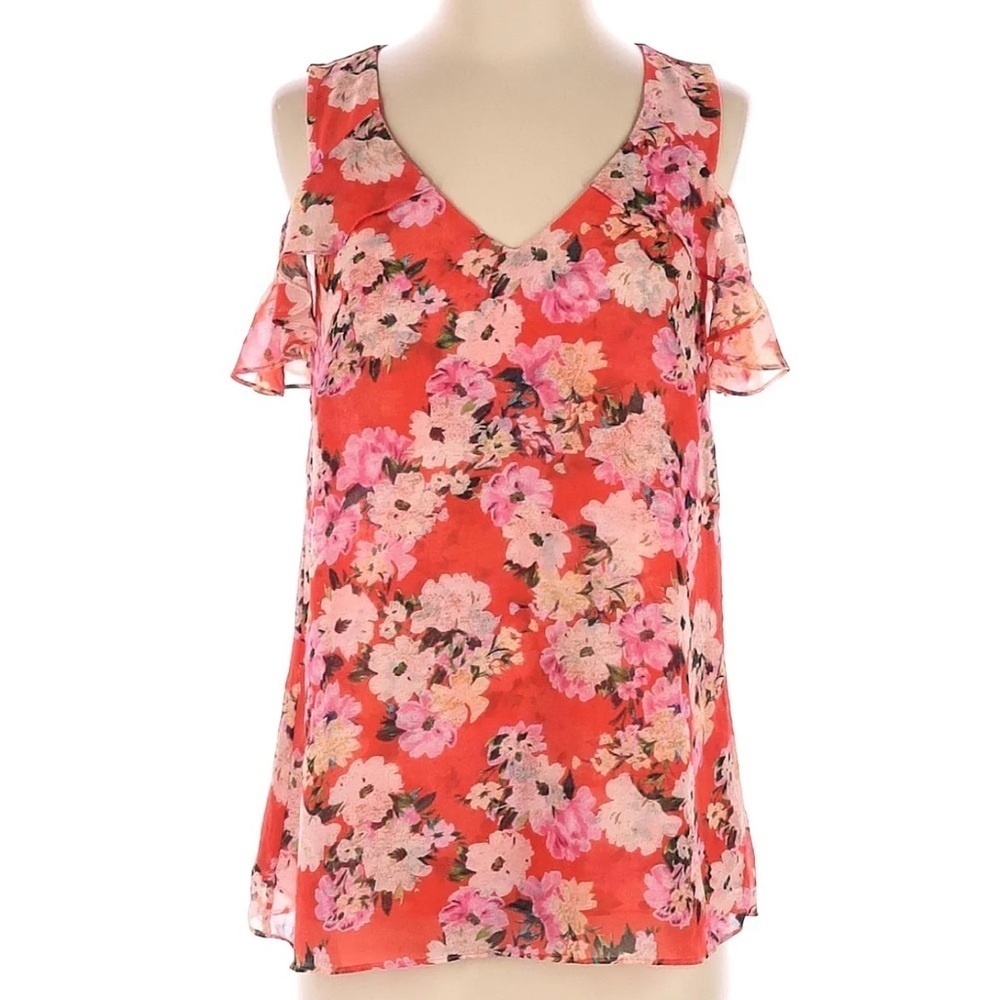 Cabi orange floral blouse size M